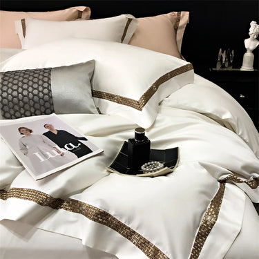 Modern White and Gold Bedding Collection - Luxurious 1000TC Egyptian Cotton Fabric